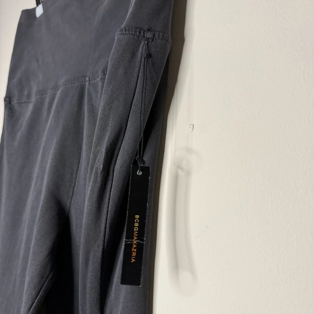 NEW BCBGMAXAZRIA Y2K Embroidered Cotton Flare Leg Foldover Waistband Sweatpants